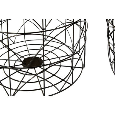 Set of 2 Black Recessed Tops and Metal Wire Basket Frame Side Tables | Hege