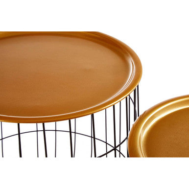 Set of 2 Brass Finish Top and Black Metal Wire Frame Side Tables | Hege
