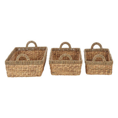 Set of 3 Seagrass Storage Baskets with Handles | Lidi