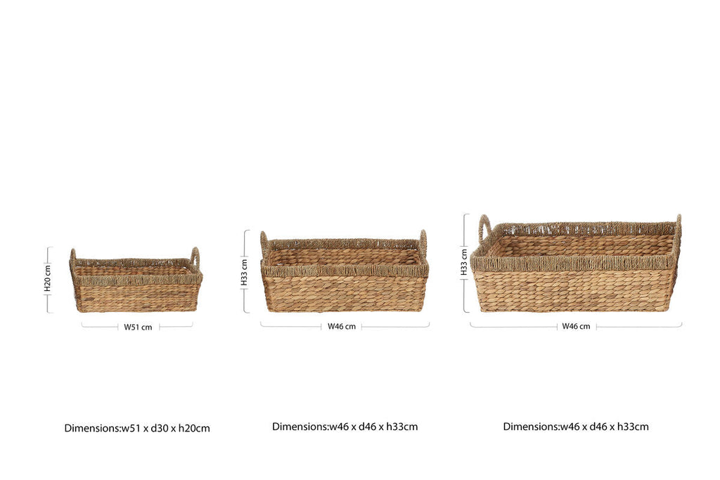 Set of 3 Seagrass Storage Baskets with Handles | Lidi
