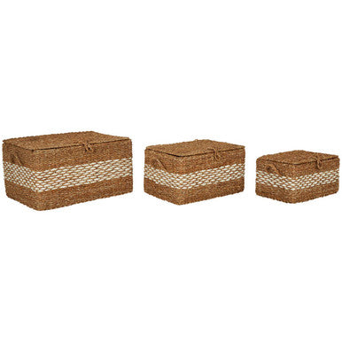 Set of Three Rectangular Seagrass Baskets with Lids | Lidi