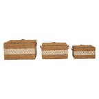 Set of Three Rectangular Seagrass Baskets with Lids | Lidi