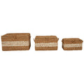 Set of Three Rectangular Seagrass Baskets with Lids | Lidi