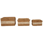 Set of Three Rectangular Seagrass Baskets with Lids | Lidi