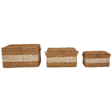 Set of Three Rectangular Seagrass Baskets with Lids | Lidi