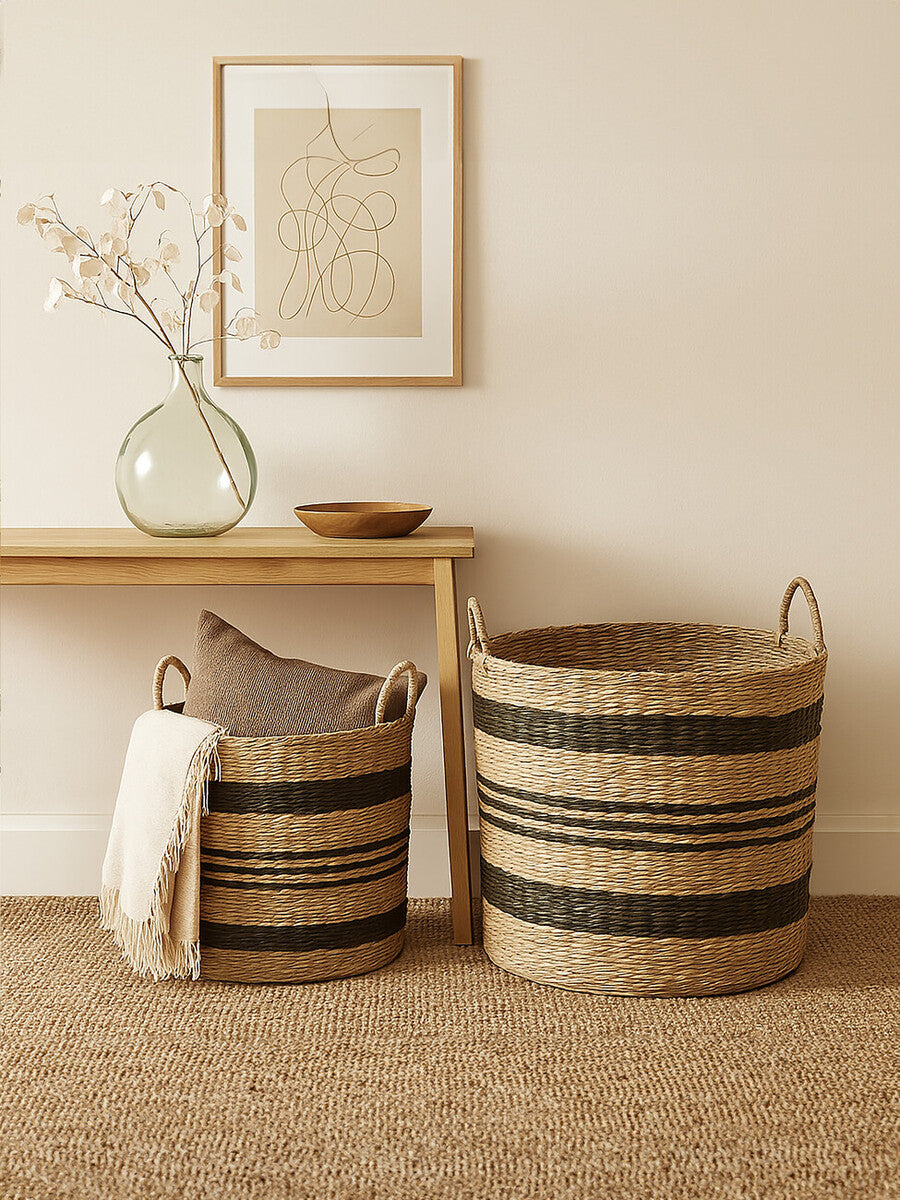 Arles Set of 2 Seagrass Baskets with Black Stripes