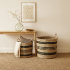 Arles Set of 2 Seagrass Baskets with Black Stripes.