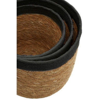 Set of Three Natural and Black Baskets | Lidi