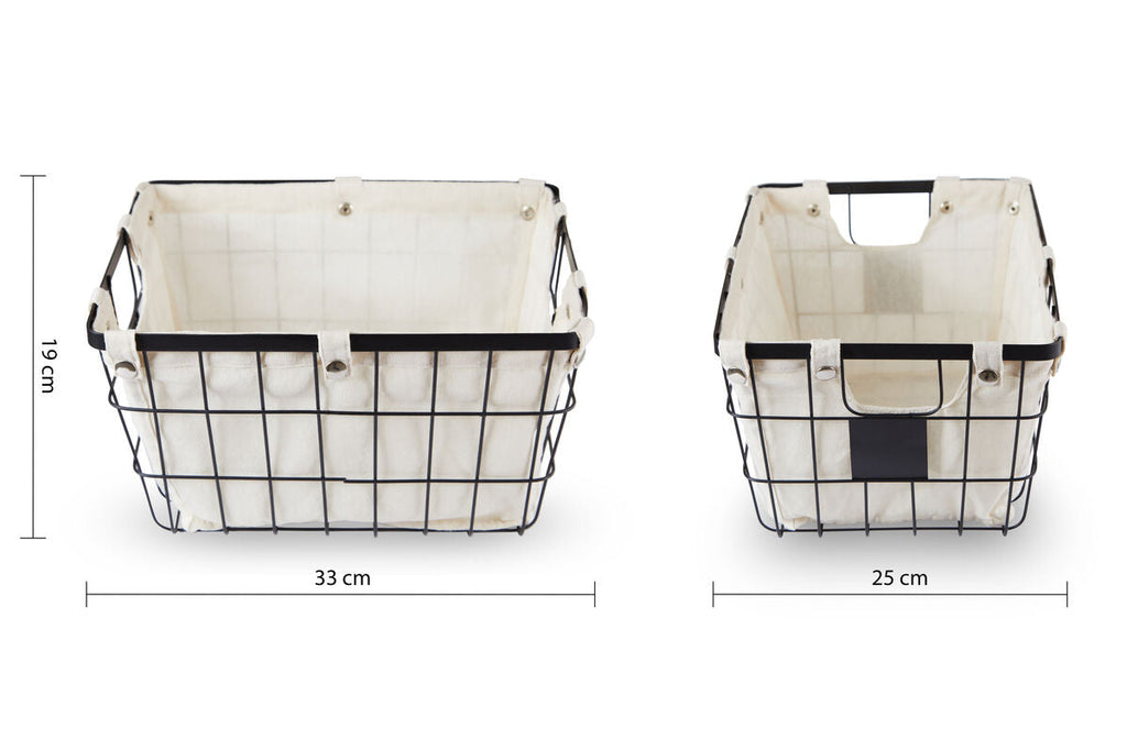 Medium Black Wire Storage Basket with Lining | Harga