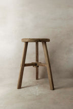 Vintage Rustic Elm Wood Stool - Round - No 9