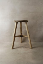 Vintage Rustic Elm Wood Stool - Round - No 4