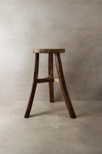 Vintage Rustic Elm Wood Stool - Round - No 3