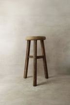 Vintage Rustic Elm Wood Stool - Round - No 7