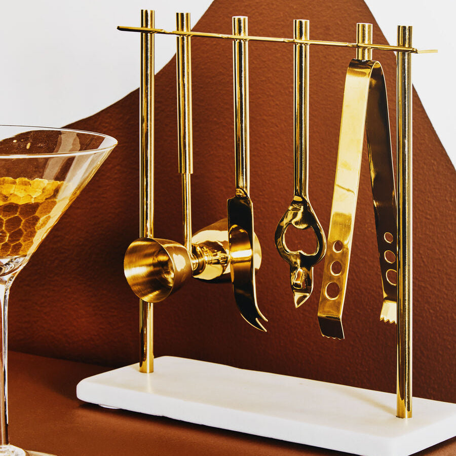 Marble and Gold Finish Bar Tool Stand | Omari