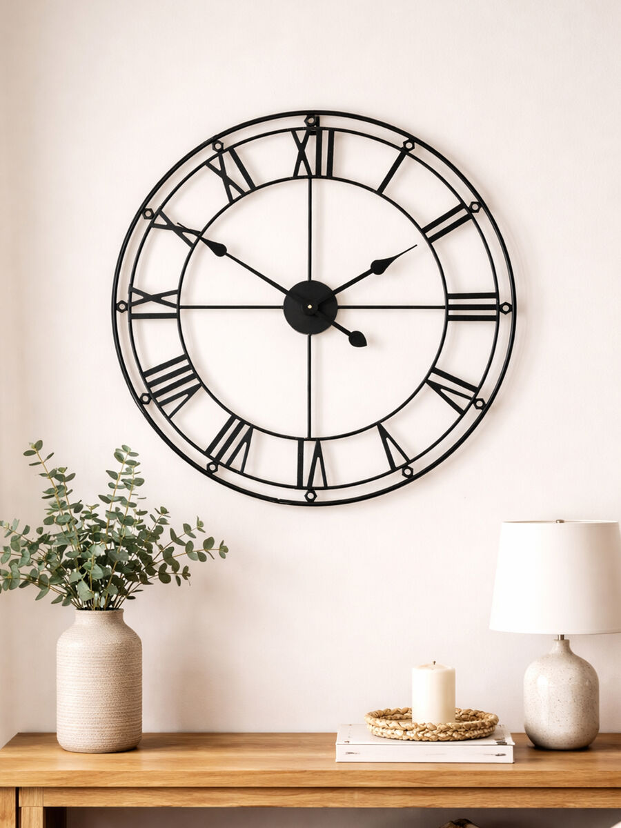 Baywood 59cm Dia Matt Black Metal Wall Clock