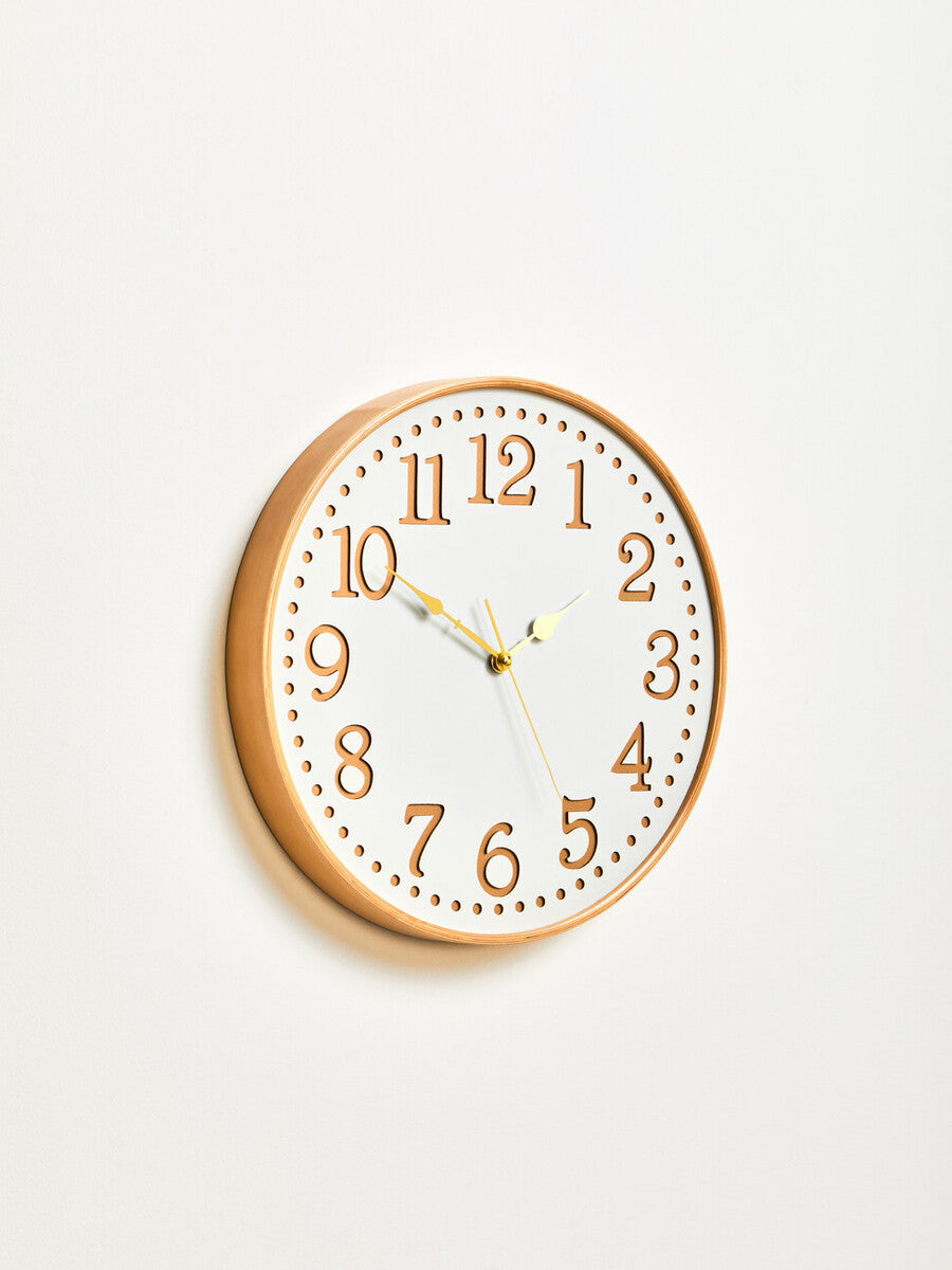 Vitus 40cm Dia White Wood with Gold Numbers Wall Clock