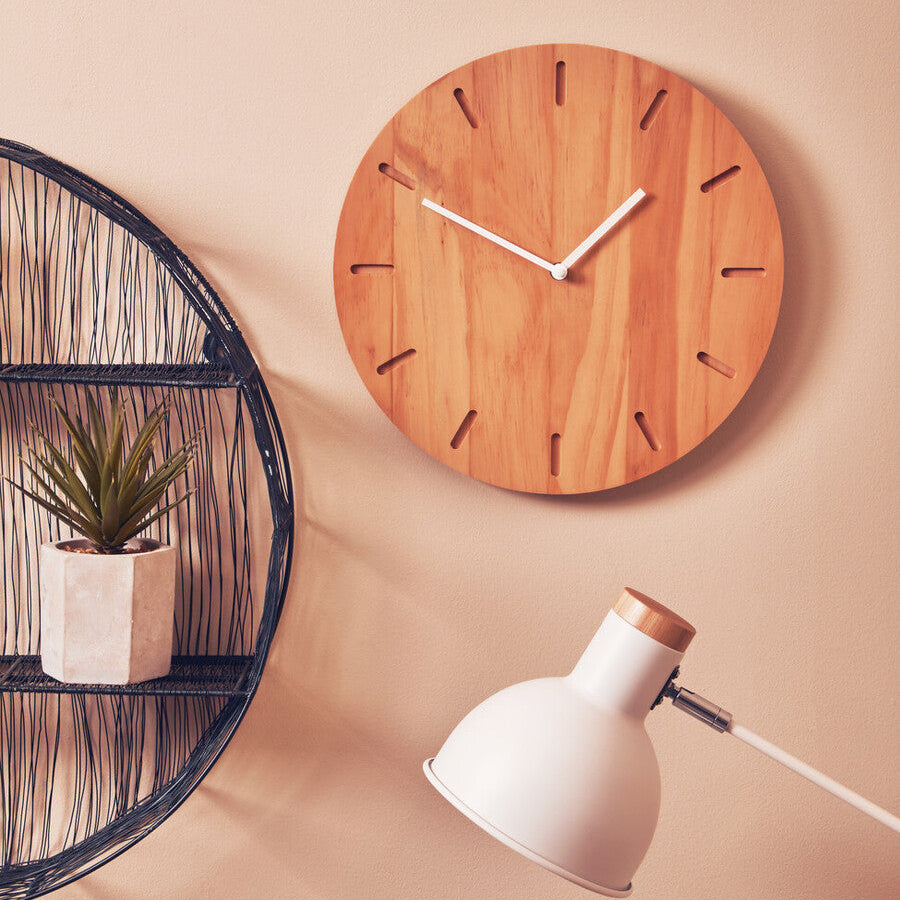 Vitus 35cm Dia Natural Finish Oak Wood Wall Clock