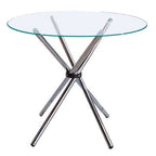 Clear Glass Top Round Dining Table with Silver Finish Metal Cross Base | Afton