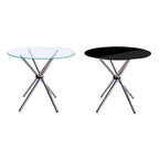 Clear Glass Top Round Dining Table with Silver Finish Metal Cross Base | Afton