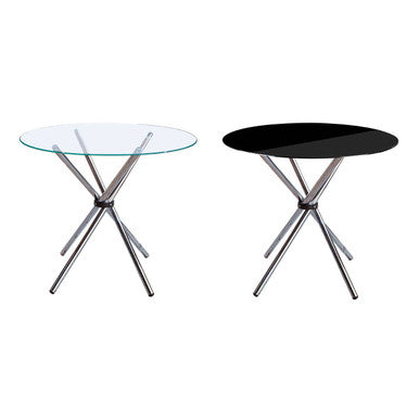 Clear Glass Top Round Dining Table with Silver Finish Metal Cross Base | Afton