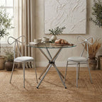 Clear Glass Top Round Dining Table with Silver Finish Metal Cross Base | Afton