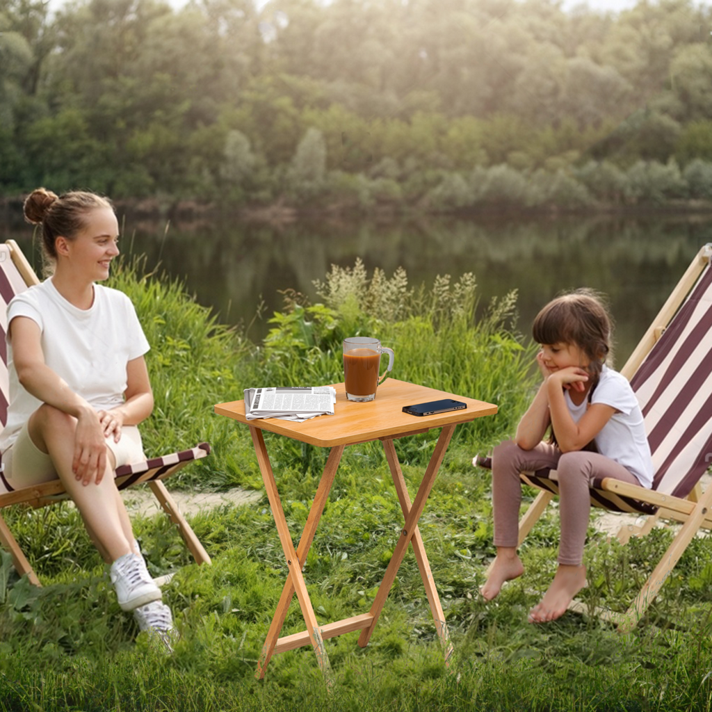Natural  Hevea Wood Folding Snack Table with Sturdy Legs, Heva