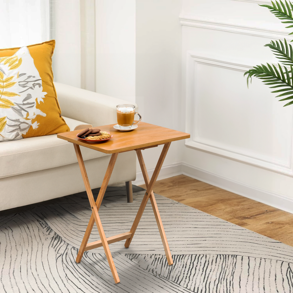 Natural  Hevea Wood Folding Snack Table with Sturdy Legs, Heva