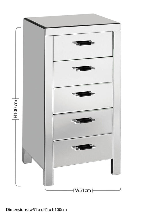 5 Drawers Mirrored Drawer Chest | Vincenzo