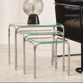 Silver Metal Frame and Clear Glass Top Nest of 3 Tables, Jordan