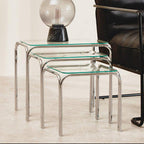 Silver Metal Frame and Clear Glass Top Nest of 3 Tables, Jordan