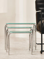 Silver Metal Frame and Clear Glass Top Nest of 3 Tables, Jordan
