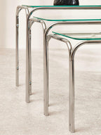 Silver Metal Frame and Clear Glass Top Nest of 3 Tables, Jordan