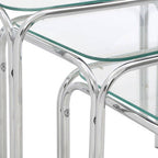 Silver Metal Frame and Clear Glass Top Nest of 3 Tables, Jordan