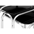 Set of 3 Black Glass Top Nest of Tables with Silver Metal Frame | Jordan