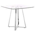 Clear Glass Square Dining Table with Silver Finish Metal Base | Metropolitan