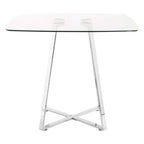 Clear Glass Square Dining Table with Silver Finish Metal Base | Metropolitan
