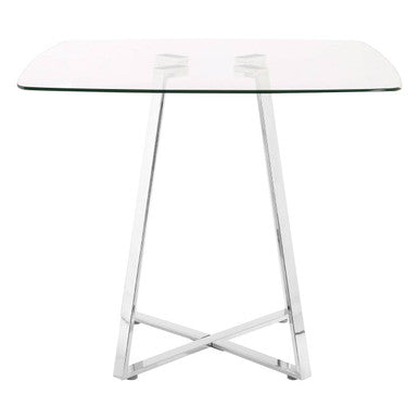 Clear Glass Square Dining Table with Silver Finish Metal Base | Metropolitan
