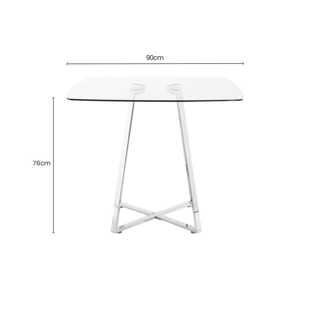 Clear Glass Square Dining Table with Silver Finish Metal Base | Metropolitan