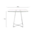 Clear Glass Square Dining Table with Silver Finish Metal Base | Metropolitan