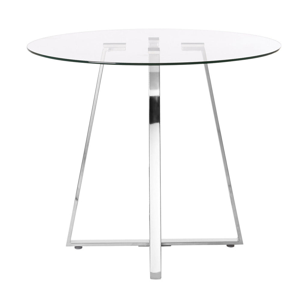 Clear Glass Round Dining Table with Silver Finish Metal Base | Metropolitan