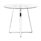 Clear Glass Round Dining Table with Silver Finish Metal Base | Metropolitan