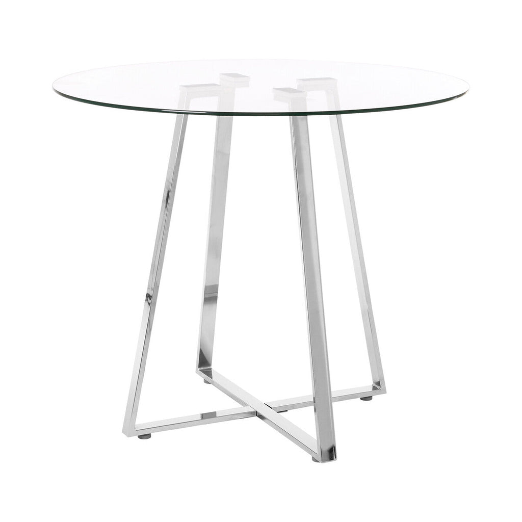 Clear Glass Round Dining Table with Silver Finish Metal Base | Metropolitan