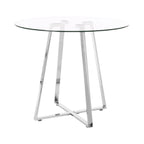 Clear Glass Round Dining Table with Silver Finish Metal Base | Metropolitan