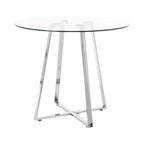 Silver Finish Round Glass Top and Steel Frame Dining Table | Metropolitan