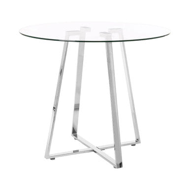 Silver Finish Round Glass Top and Steel Frame Dining Table | Metropolitan