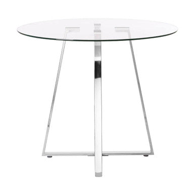 Silver Finish Round Glass Top and Steel Frame Dining Table | Metropolitan