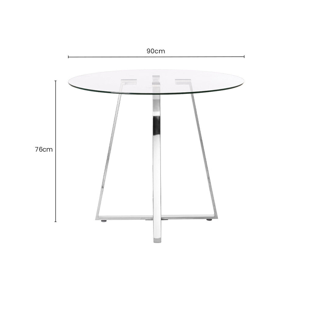 Clear Glass Round Dining Table with Silver Finish Metal Base | Metropolitan