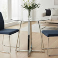 Silver Finish Round Glass Top and Steel Frame Dining Table | Metropolitan
