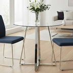 Silver Finish Round Glass Top and Steel Frame Dining Table | Metropolitan