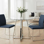 Clear Glass Round Dining Table with Silver Finish Metal Base | Metropolitan